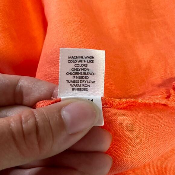 J. Jill Orange Linen Button Tunic Top Size Small Long Sleeves Simple Minimalist - Picture 11 of 12